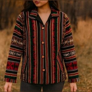 NEW Boho Embroidered Aztec Tribal festival Shacket Jacket